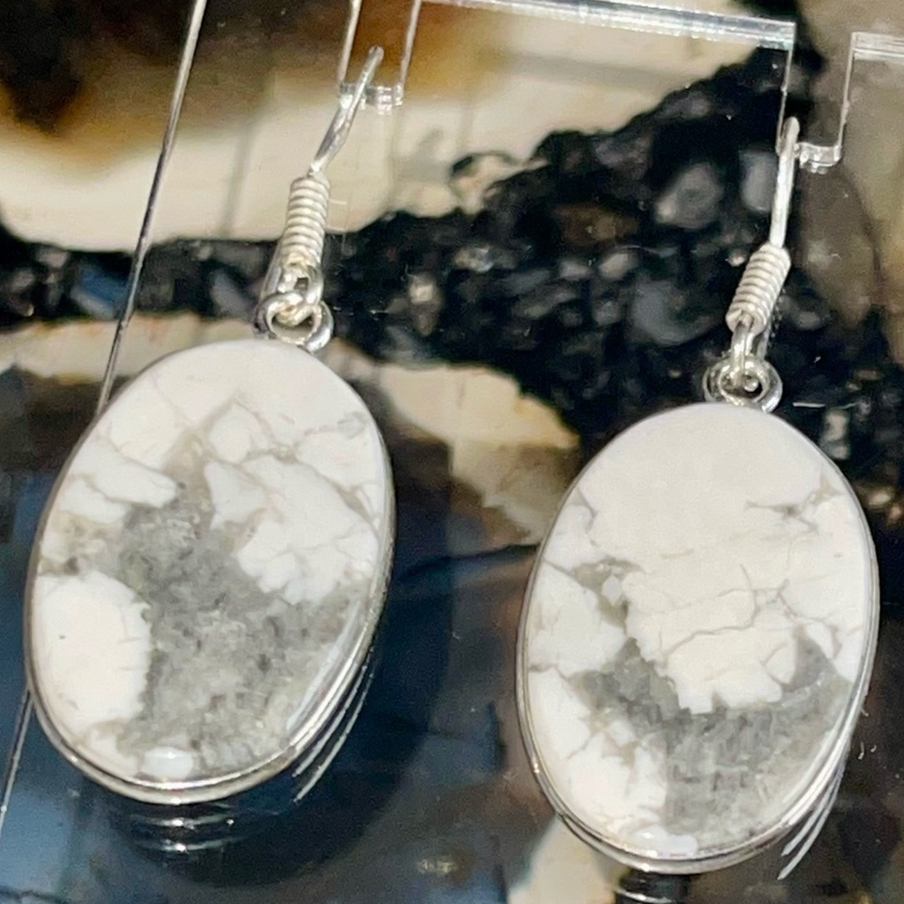 Howlite Magnesite Earrings 1 7/8” - Picture 3 of 11